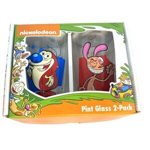 2017 Nickelodeon Ren & Stimpy Pint Glass 2-Pack Set 16 oz Beer Bar Drinkware.